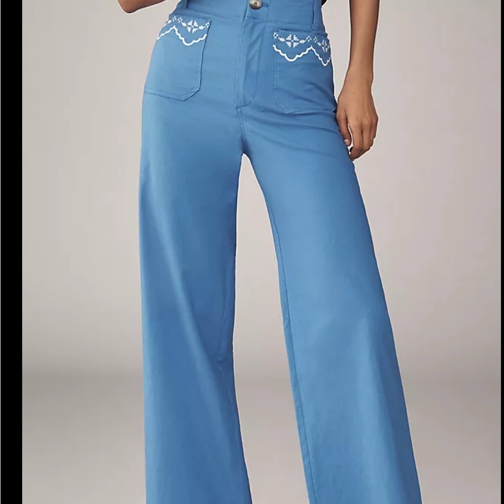 Anthropologie Colette  Wide-Leg lace trim pants by Maeve